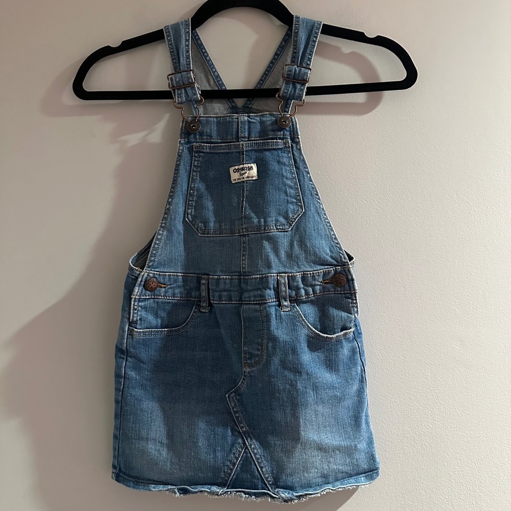 OshKosh B'gosh Overall Dress Kids 6/6x Blue Good Denim Jumper Frayed Hem